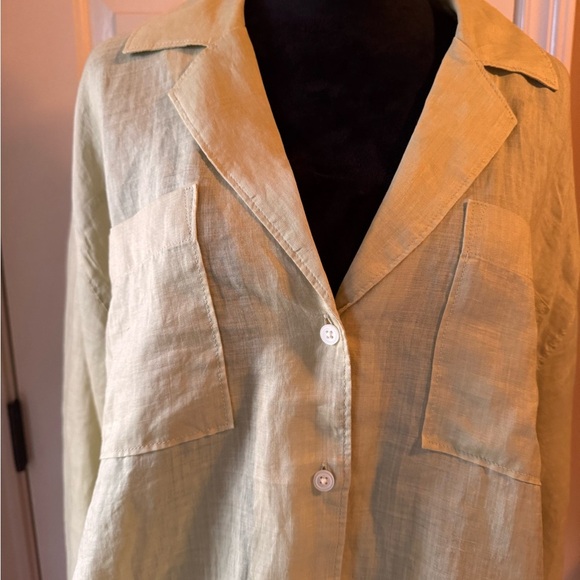 Madewell Resort Long Sleeve Shirt in Paqle Lichen 100% Ramie - Picture 4 of 12